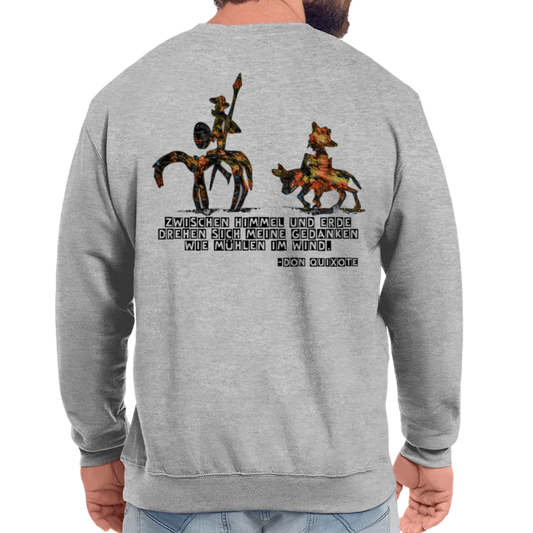 Unisex Pulli Don Quixote Backprint - Weißgrau meliert