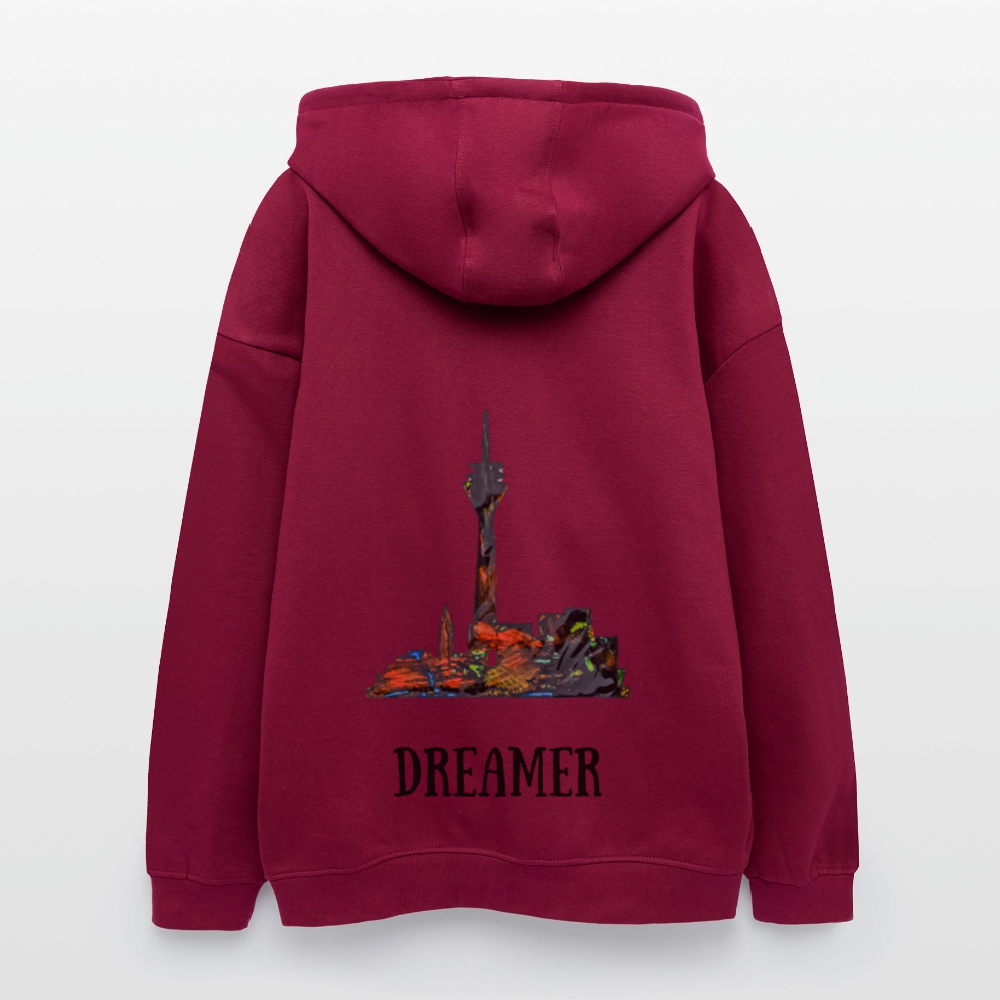 Oversized Unisex Hoodie Düsseldorferskyline Backprint - Burgunderrot