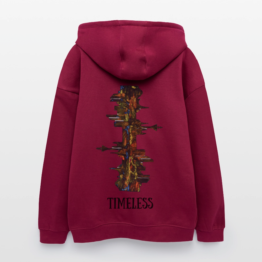 Oversized Unisex Hoodie Düsseldorfer Skyline Backprint - Burgunderrot