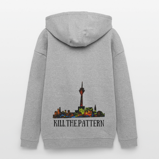 Oversized Unisex Hoodie Düsseldorfer Skyline Backprint - Grau meliert