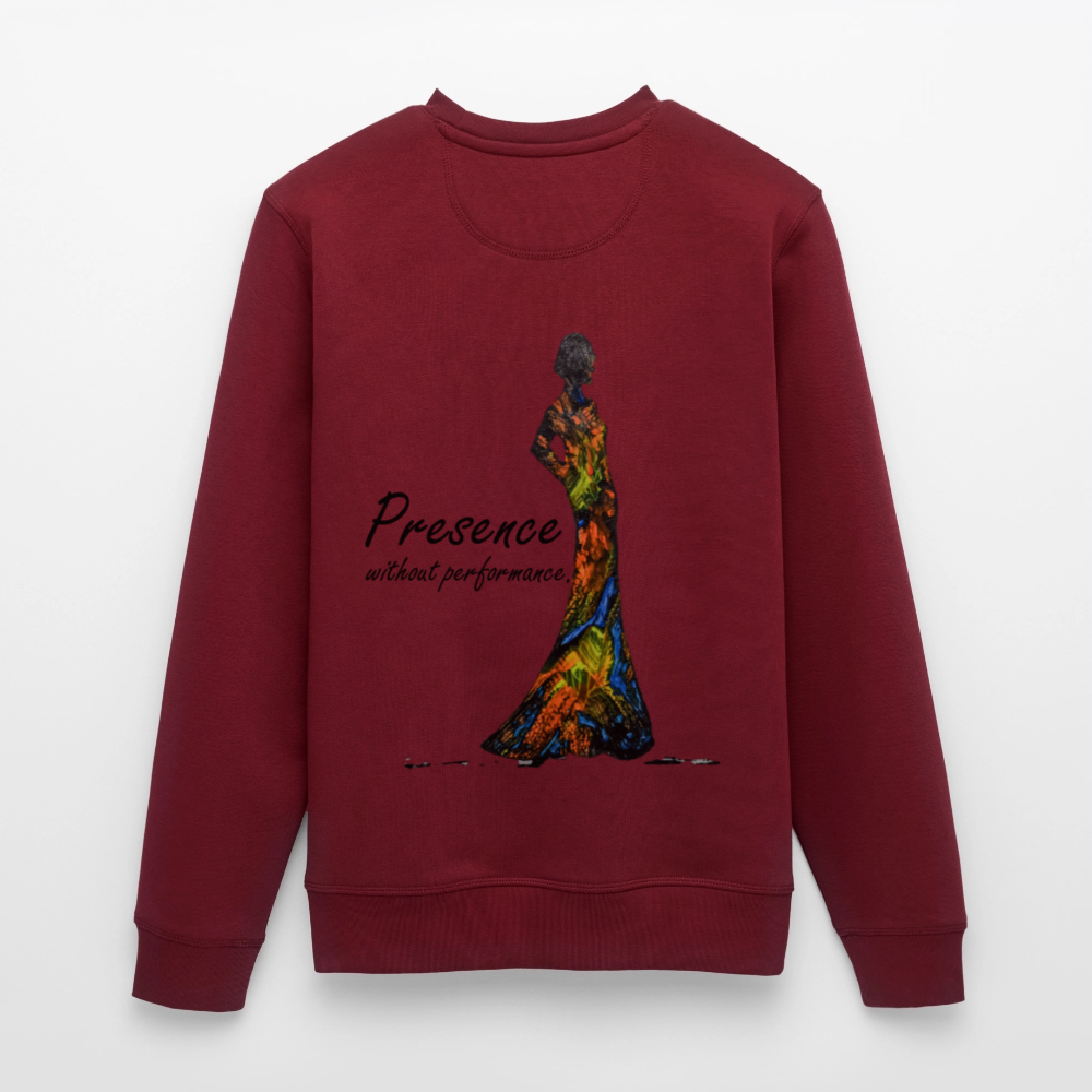 Unisex Bio Pullover Presence Backprint - Burgunderrot