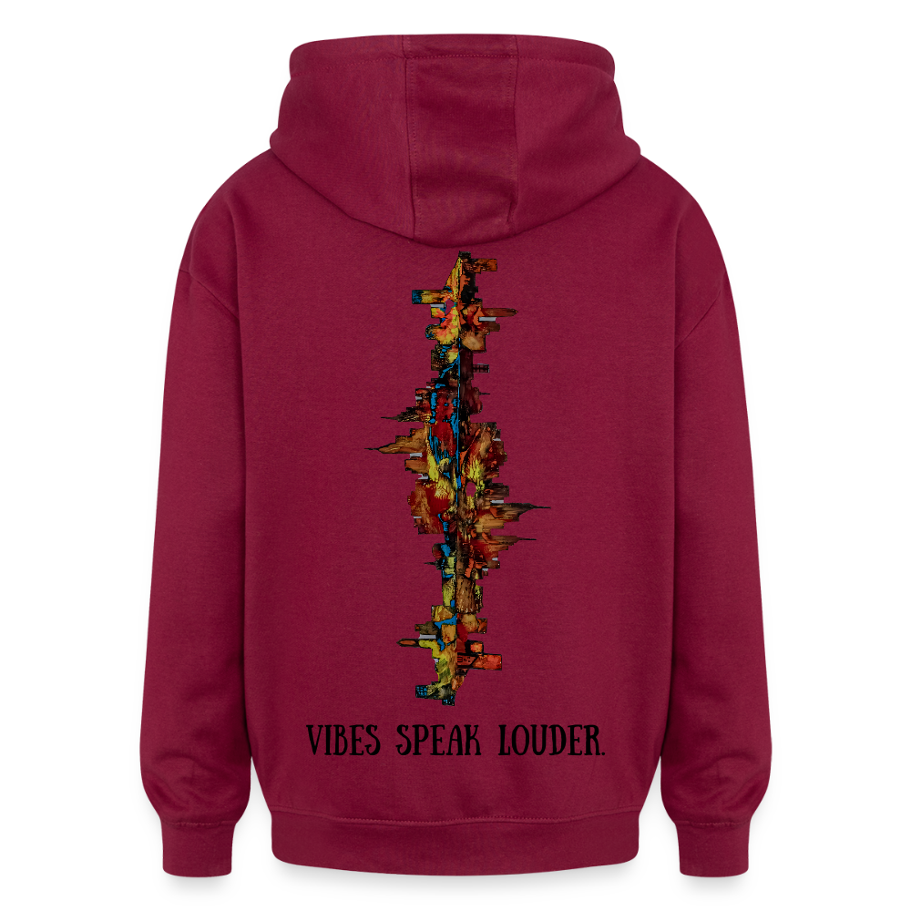 Oversized Unisex Hoodie Frankfurter Skyline Backprint - Burgunderrot