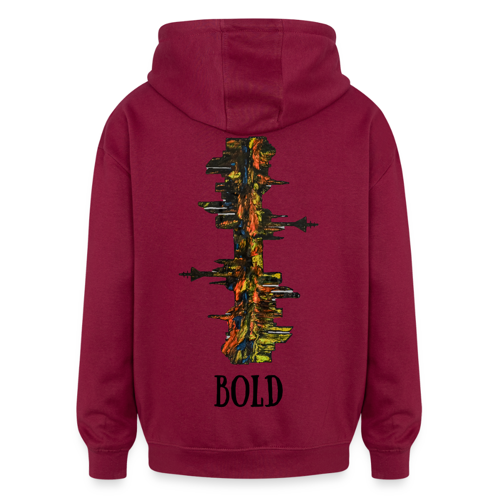 Oversized Unisex Hoodie Düsseldorfer Skyline Backprint - Burgunderrot