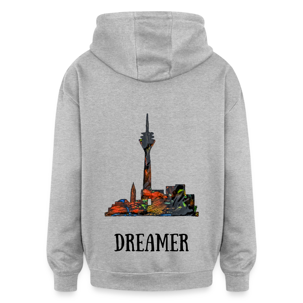 Oversized Unisex Hoodie Düsseldorferskyline Backprint - Grau meliert