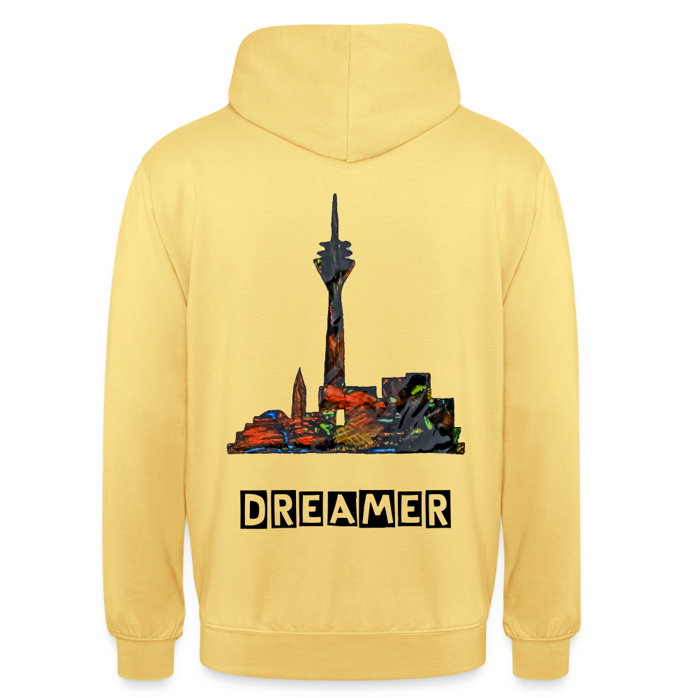 Unisex Hoodie Düsseldorferskyline Backprint - Zitronengelb