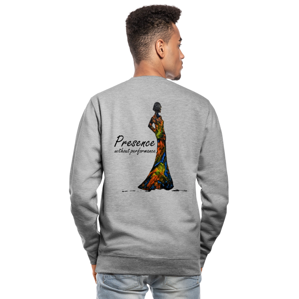 Unisex Pulli Presence Backprint - Weißgrau meliert