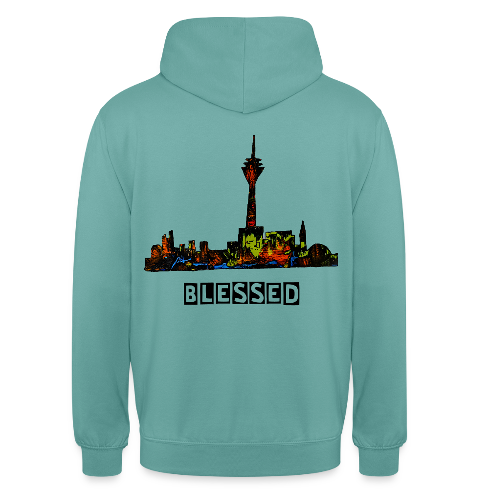 Unisex Hoodie Düsseldorfer Skyline Backprint - Pastelltürkis