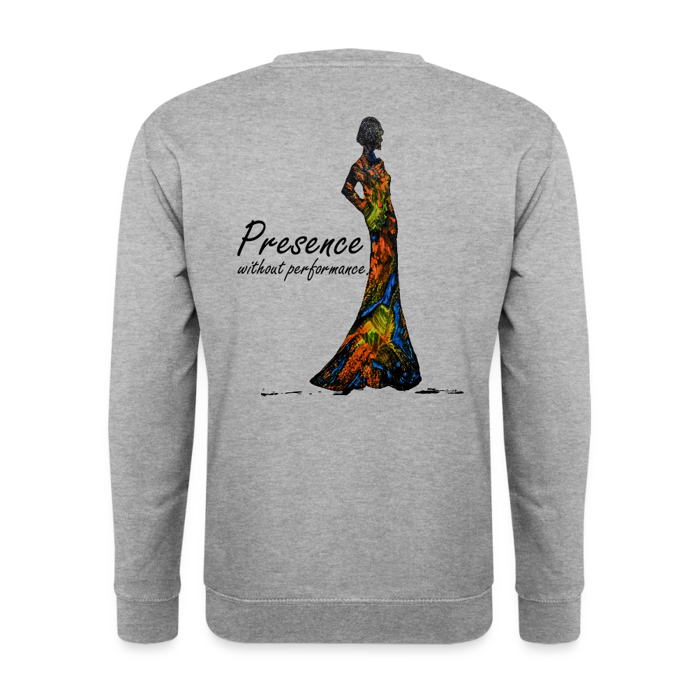 Unisex Pulli Presence Backprint - Weißgrau meliert