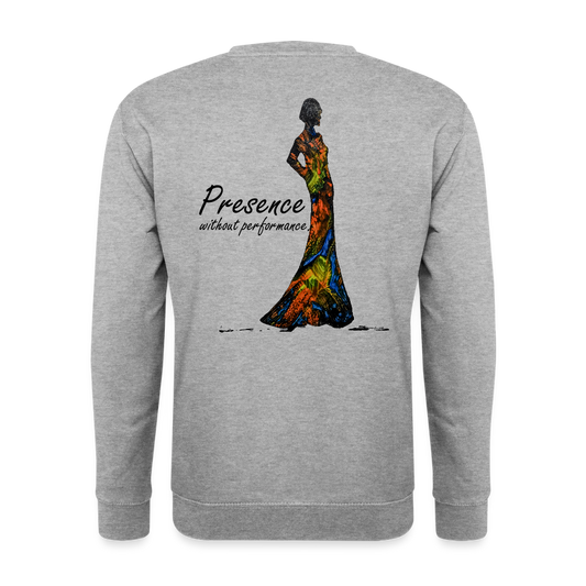 Unisex Pulli Presence Backprint - Weißgrau meliert