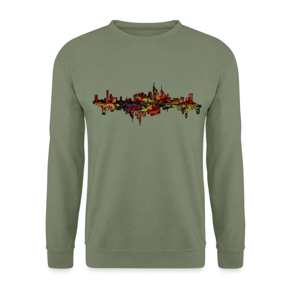 Unisex Pulli Frankfurter Skyline Backprint - Armeegrün