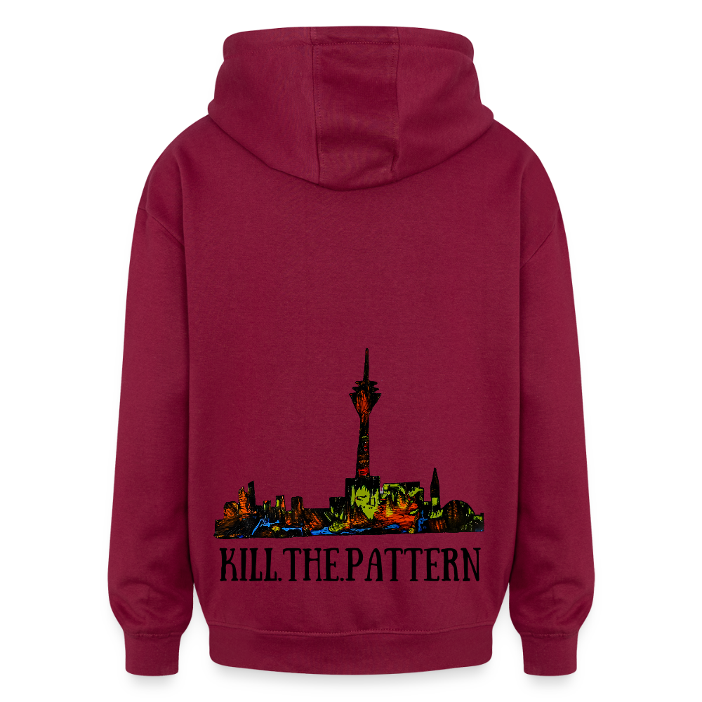 Oversized Unisex Hoodie Düsseldorfer Skyline Backprint - Burgunderrot