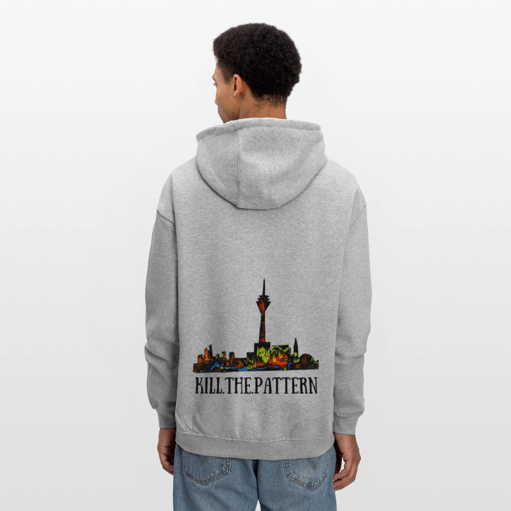 Oversized Unisex Hoodie Düsseldorfer Skyline Backprint - Grau meliert
