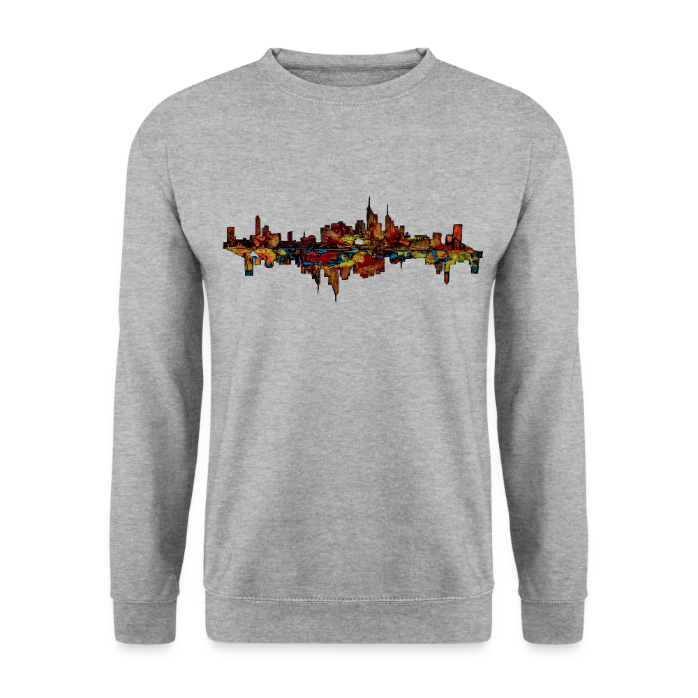 Unisex Pulli Frankfurter Skyline Backprint - Weißgrau meliert