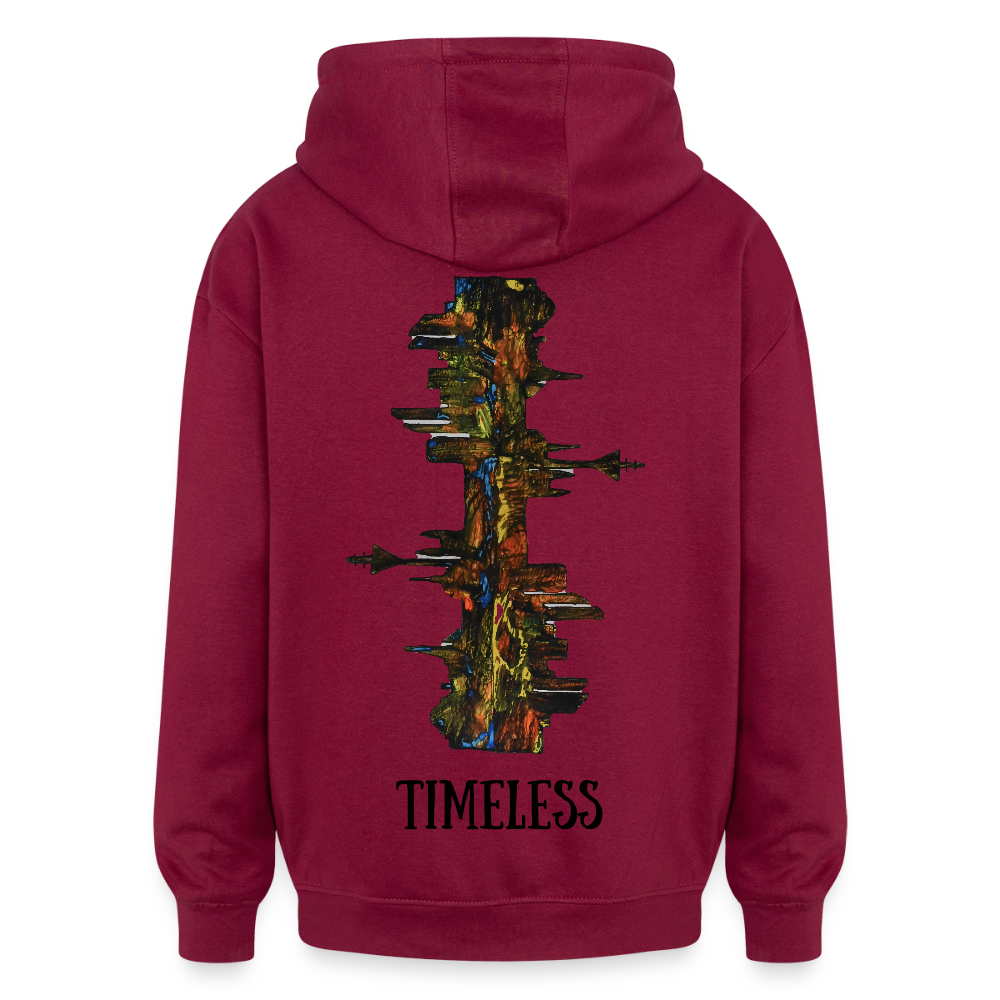 Oversized Unisex Hoodie Düsseldorfer Skyline Backprint - Burgunderrot