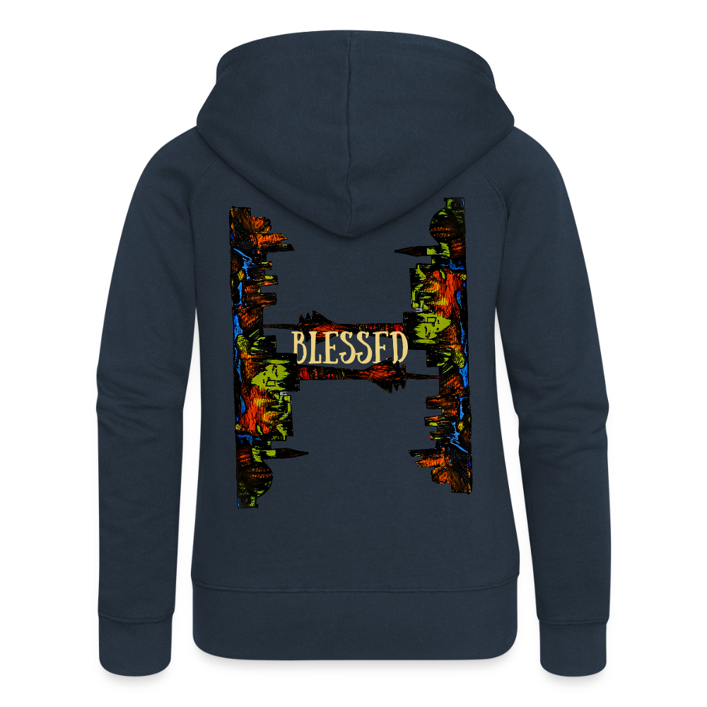 Frauen Kapuzenjacke Düsseldorfer Skyline Backprint - Navy