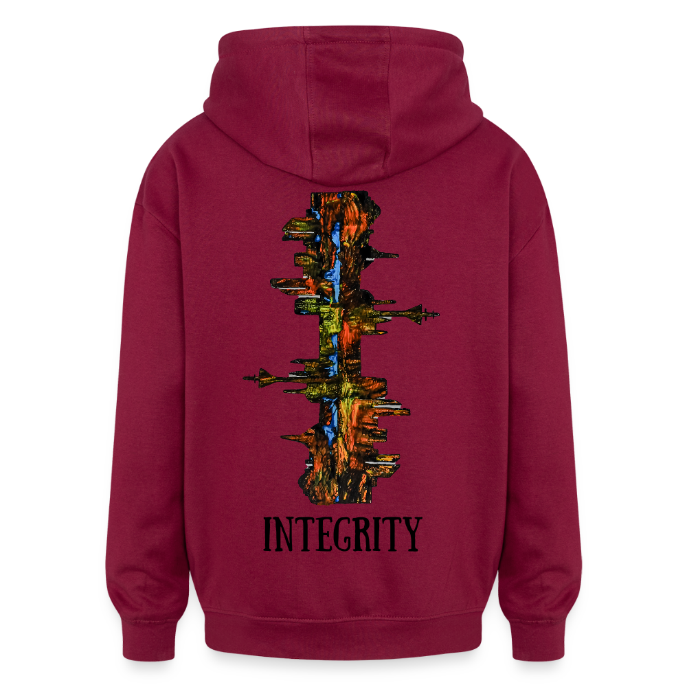 Oversized Unisex Hoodie Düsseldorfer Skyline Backprint - Burgunderrot