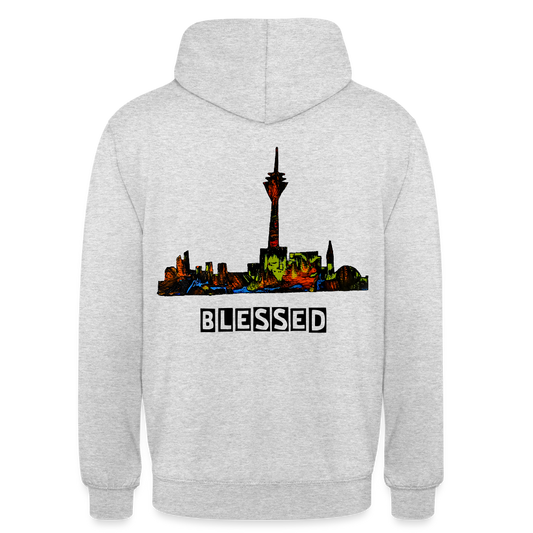 Unisex Hoodie Düsseldorfer Skyline Backprint - Hellgrau meliert