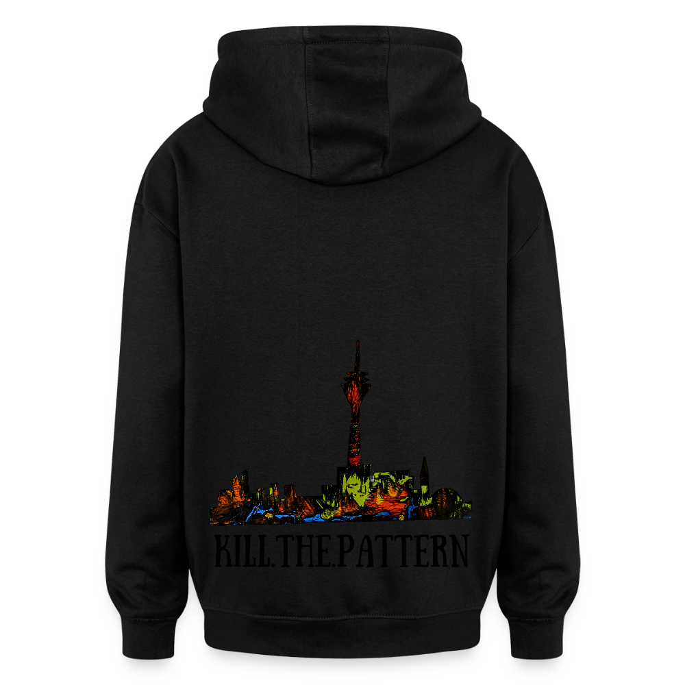 Oversized Unisex Hoodie Düsseldorfer Skyline Backprint - Schwarz