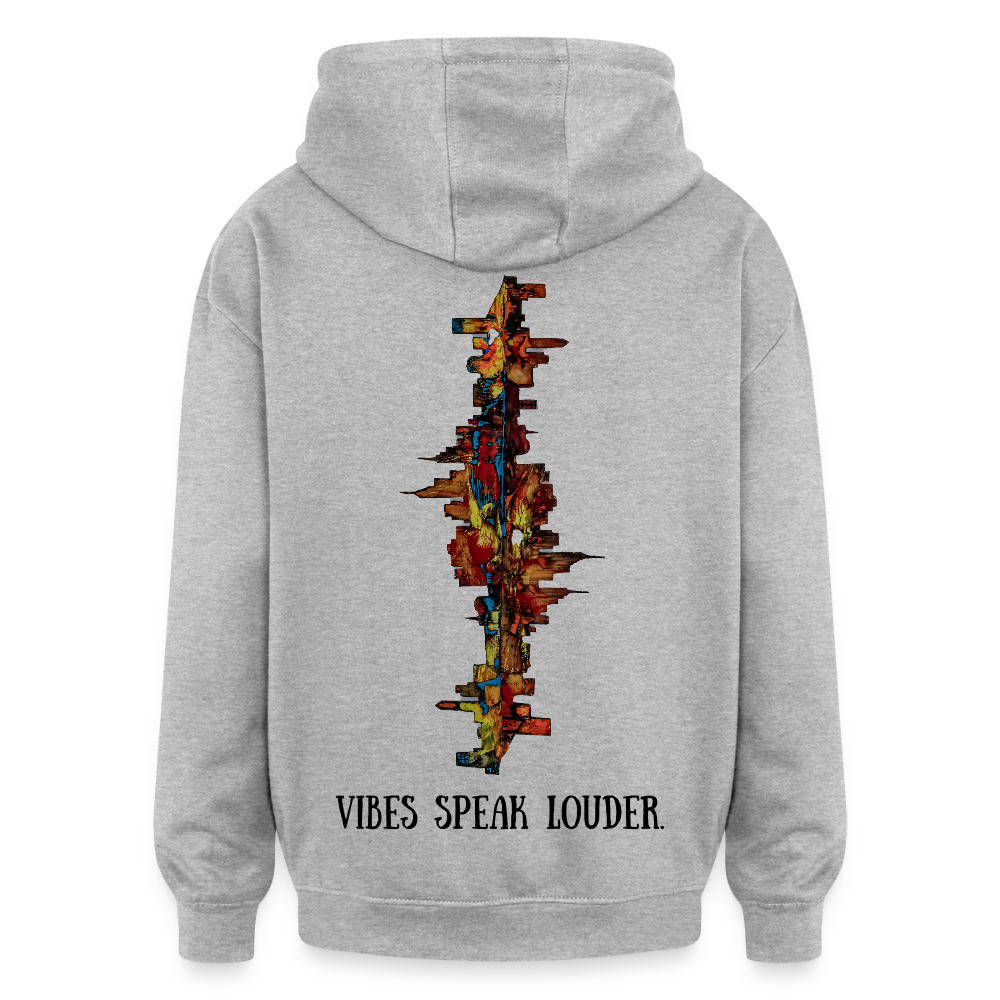 Oversized Unisex Hoodie Frankfurter Skyline Backprint - Grau meliert