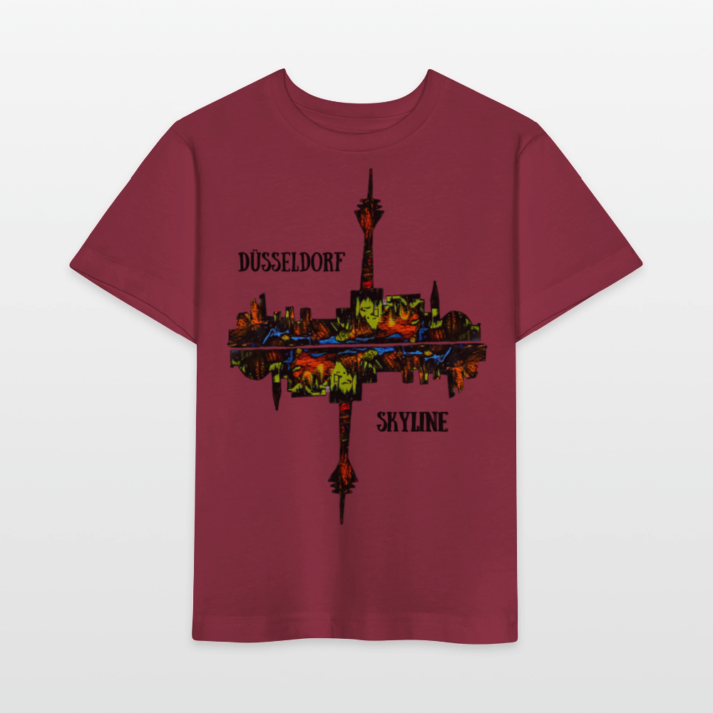 Unisex Kinder T-Shirt Düsseldorfer Skyline V.7 - Burgunderrot