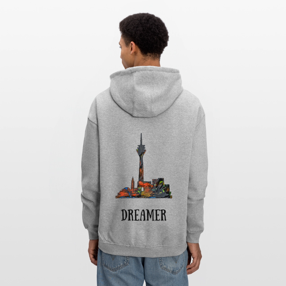 Oversized Unisex Hoodie Düsseldorferskyline Backprint - Grau meliert