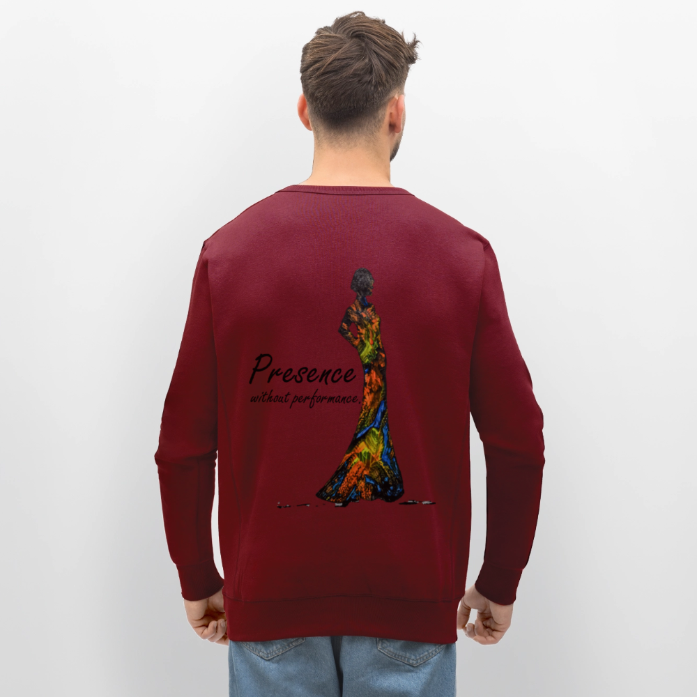 Unisex Bio Pullover Presence Backprint - Burgunderrot