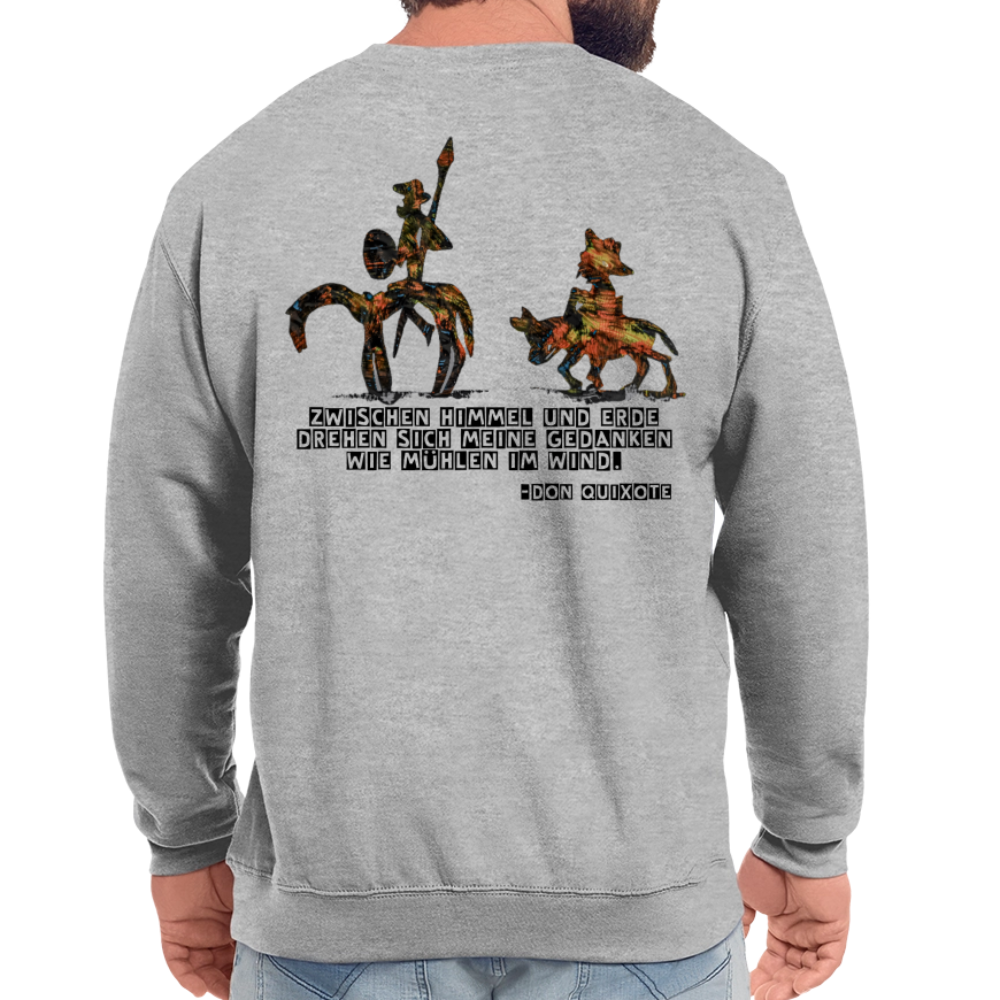 Unisex Pulli Don Quixote Backprint - Weißgrau meliert