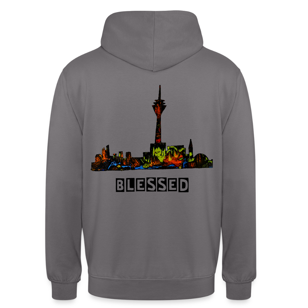 Unisex Hoodie Düsseldorfer Skyline Backprint - Mittelgrau