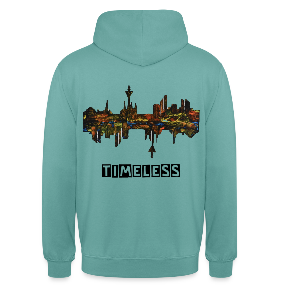 Unisex Hoodie Düsseldorfer Skyline Backprint - Pastelltürkis