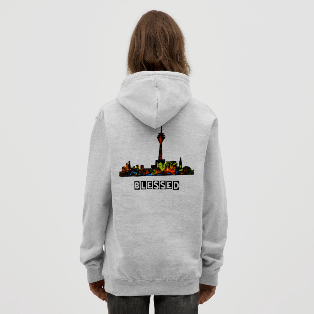 Unisex Hoodie Düsseldorfer Skyline Backprint - Hellgrau meliert