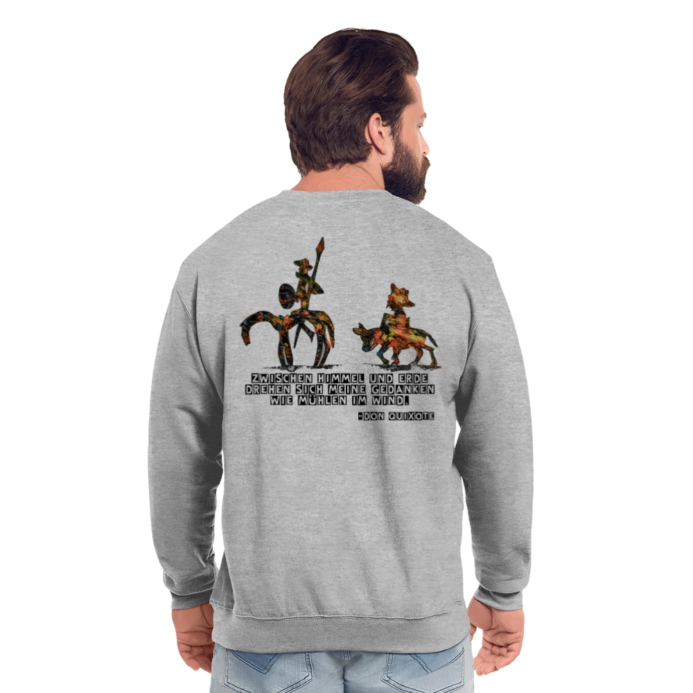 Unisex Pulli Don Quixote Backprint - Weißgrau meliert