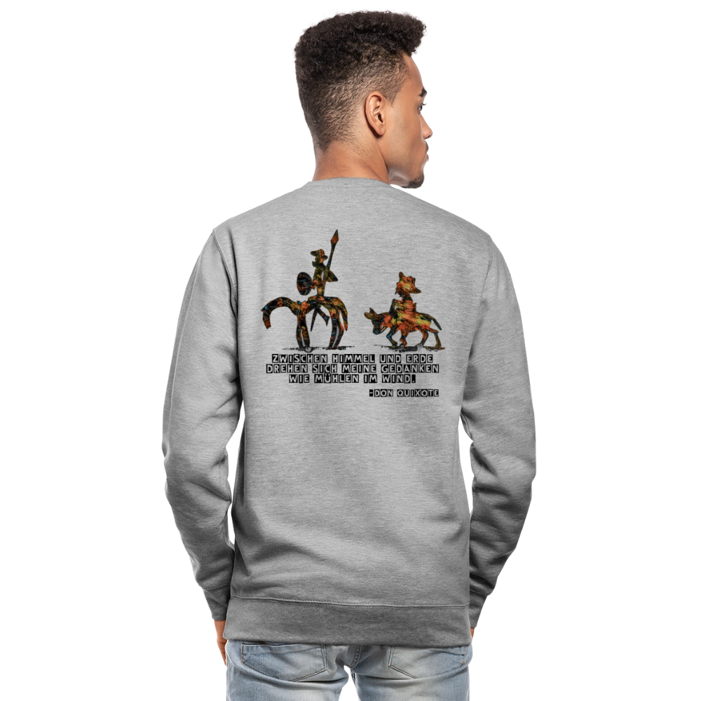 Unisex Pulli Don Quixote Backprint - Weißgrau meliert