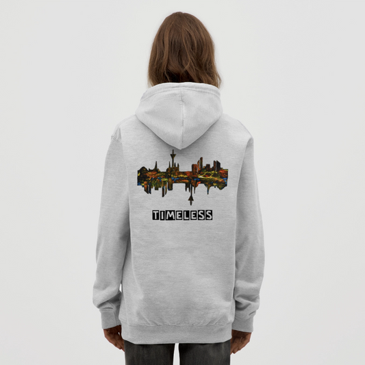 Unisex Hoodie Düsseldorfer Skyline Backprint - Hellgrau meliert