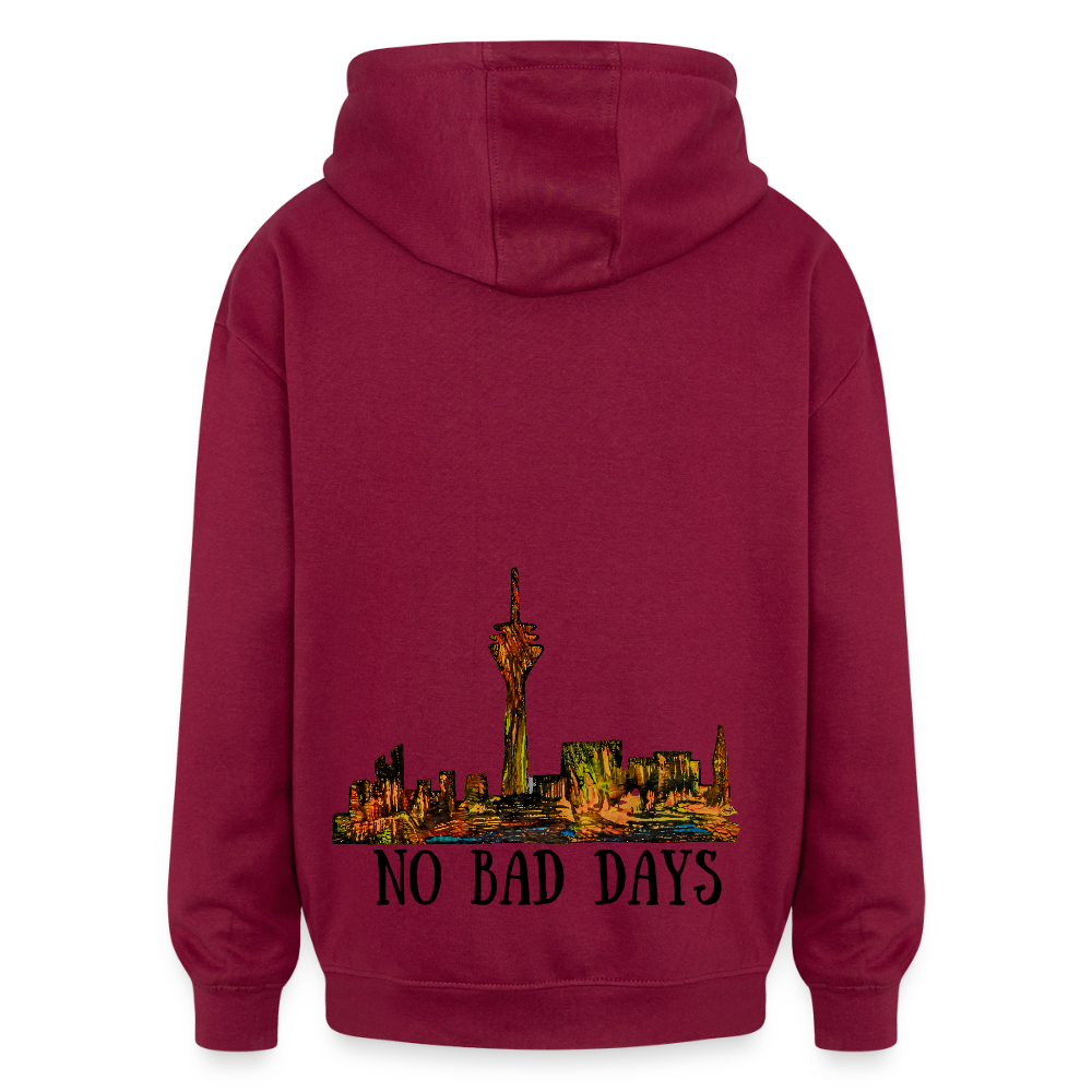 Oversized Unisex Hoodie Düsseldorfer Skyline Backprint - Burgunderrot