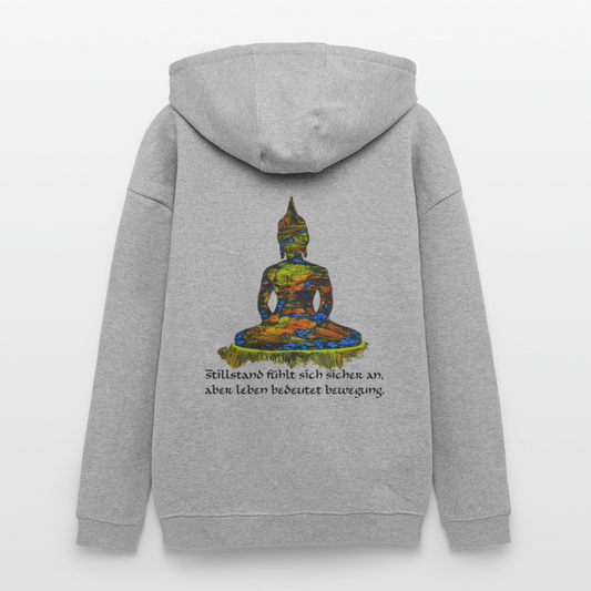 Oversized Unisex Hoodie Buddha Backprint - Grau meliert