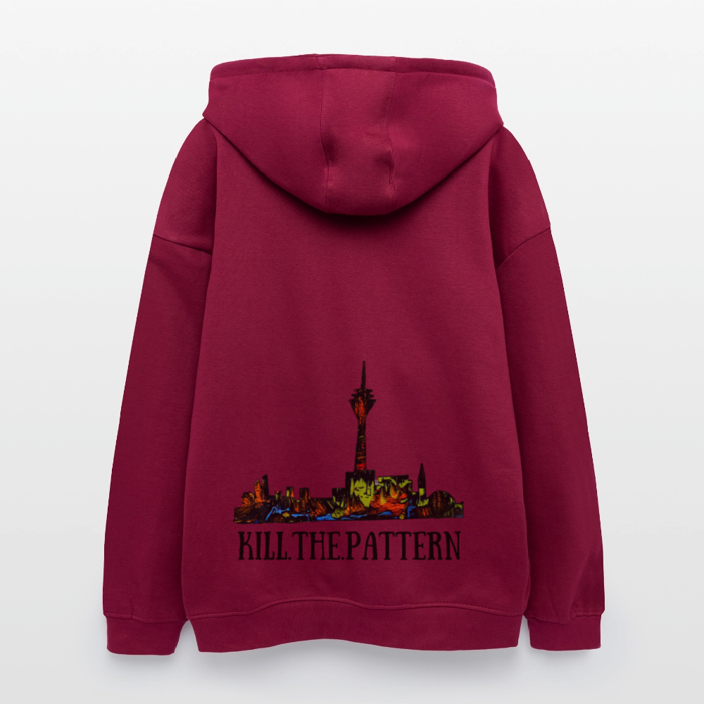 Oversized Unisex Hoodie Düsseldorfer Skyline Backprint - Burgunderrot
