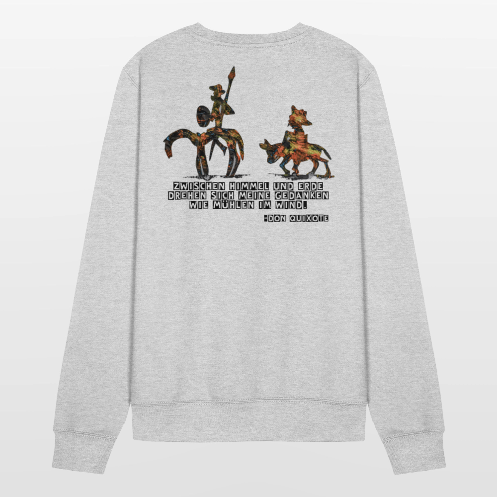 Unisex Pulli Don Quixote Backprint - Weißgrau meliert
