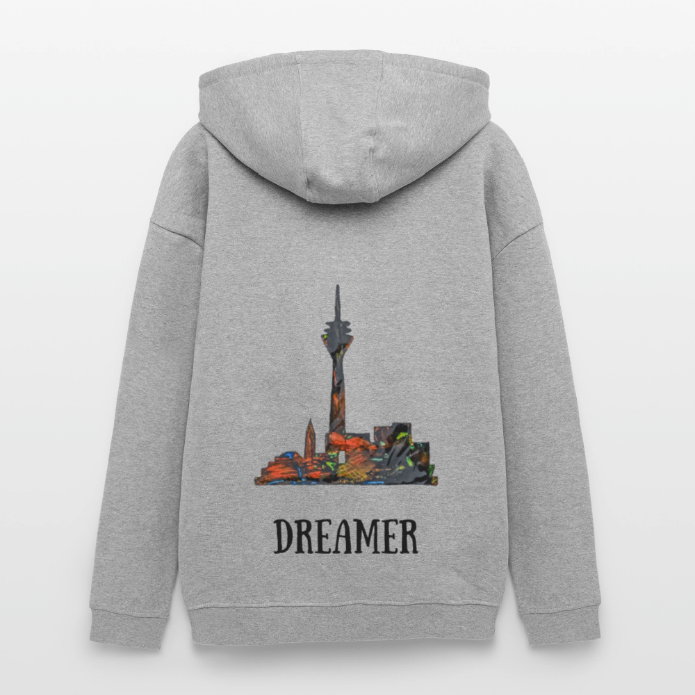Oversized Unisex Hoodie Düsseldorferskyline Backprint - Grau meliert