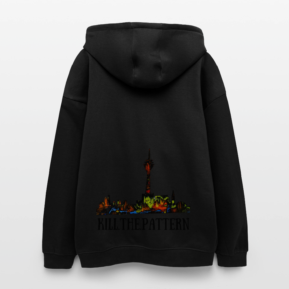 Oversized Unisex Hoodie Düsseldorfer Skyline Backprint - Schwarz