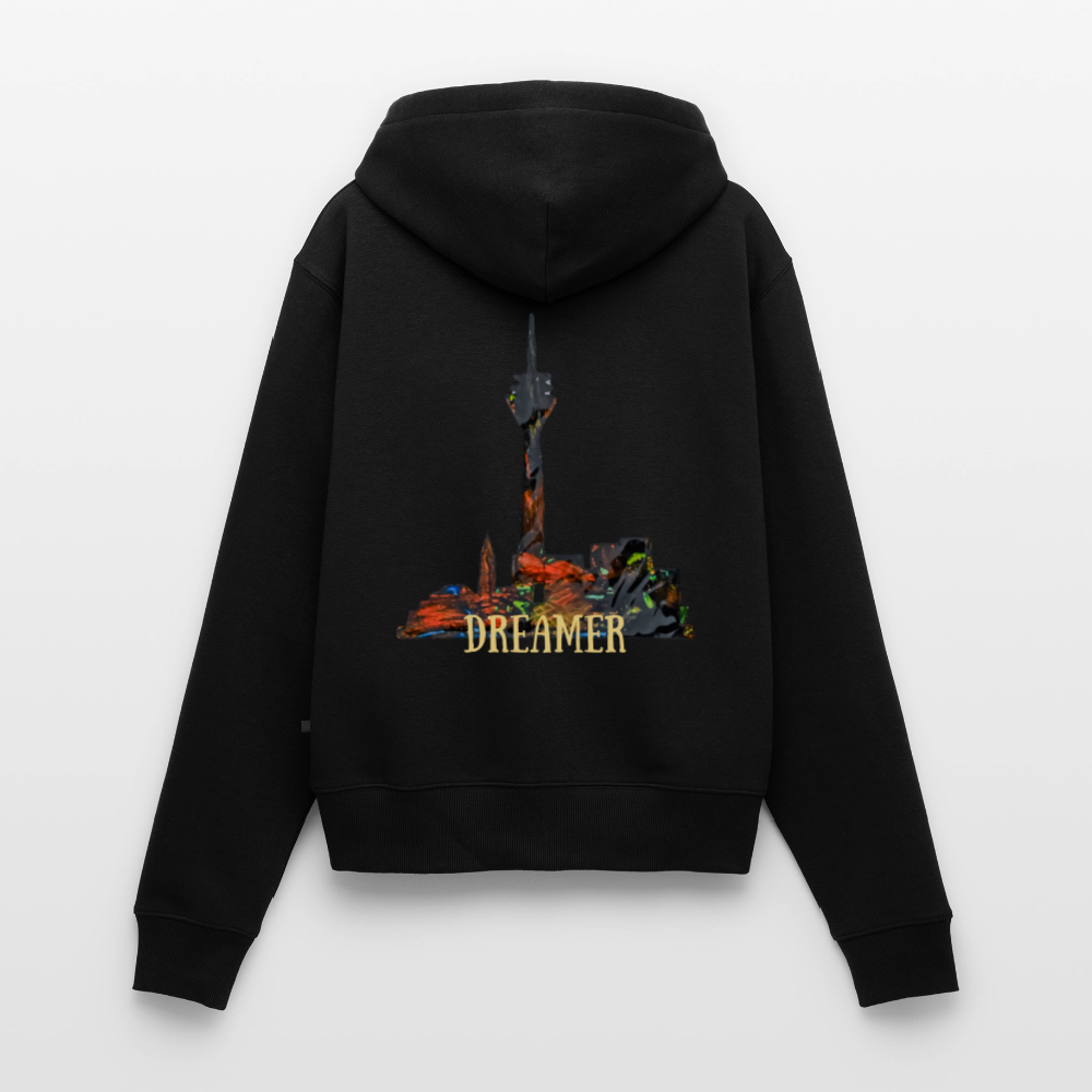 Frauen Kapuzenjacke Düsseldorferskyline Backprint - Schwarz