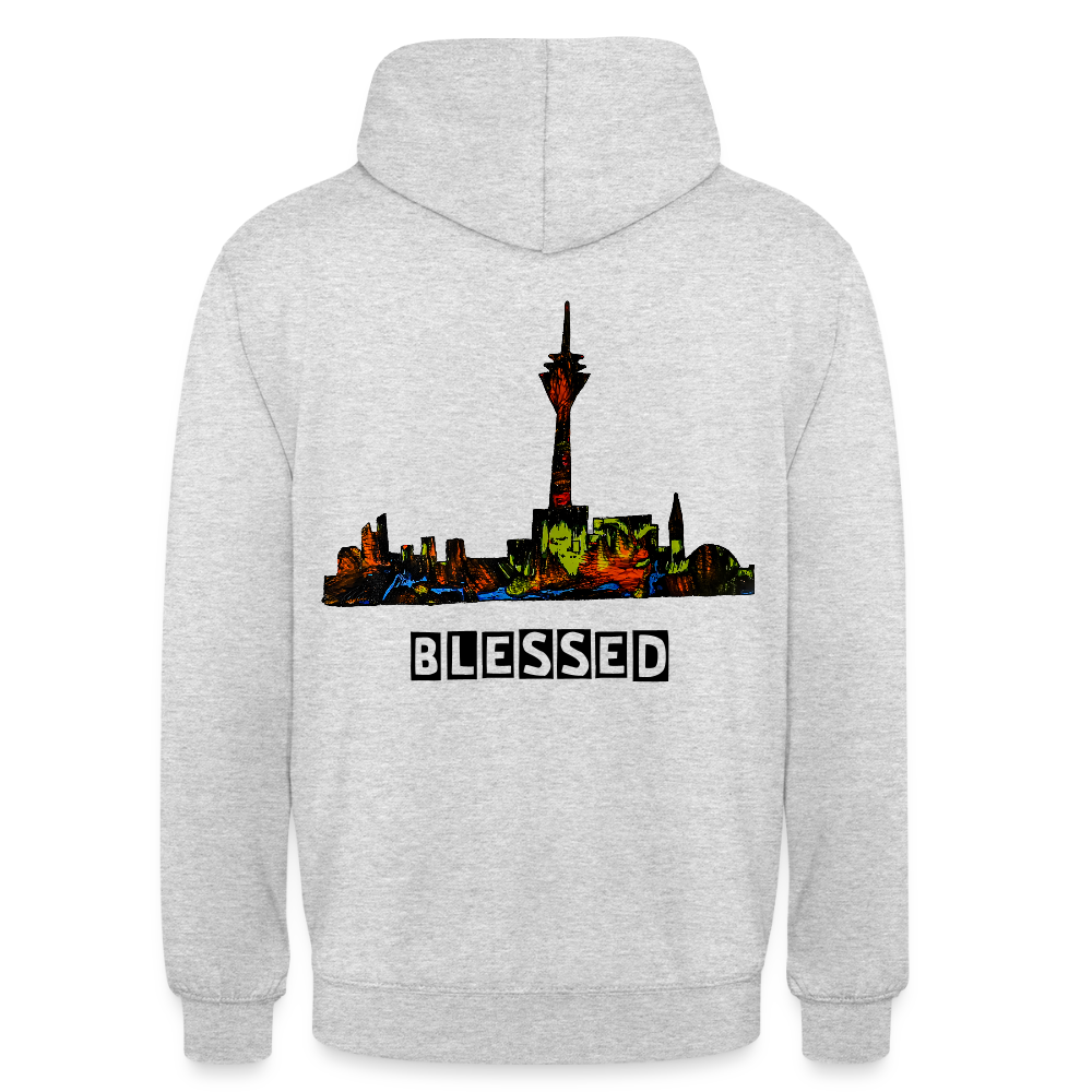 Unisex Hoodie Düsseldorfer Skyline Backprint - Hellgrau meliert
