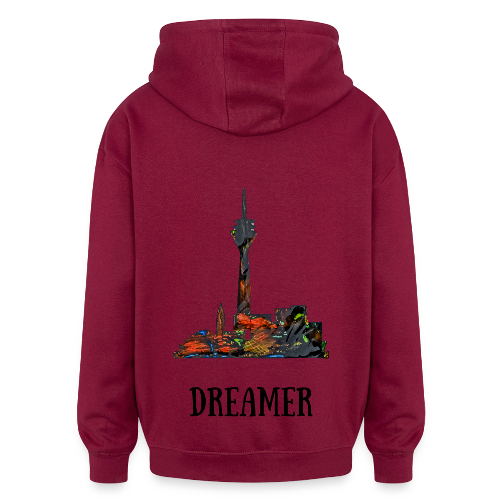 Oversized Unisex Hoodie Düsseldorferskyline Backprint - Burgunderrot