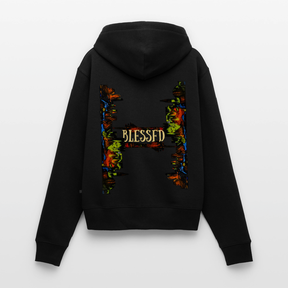 Frauen Kapuzenjacke Düsseldorfer Skyline Backprint - Schwarz