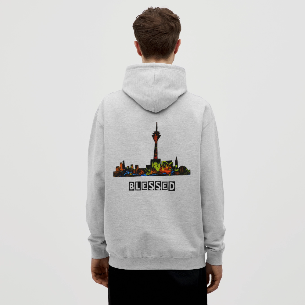 Unisex Hoodie Düsseldorfer Skyline Backprint - Hellgrau meliert